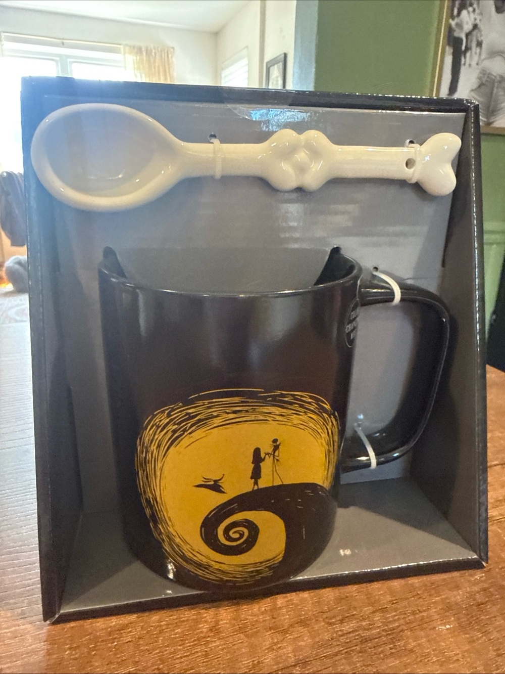 Disney Black and Yellow Nightmare Before Christmas Ceramic Mug with White Spoon